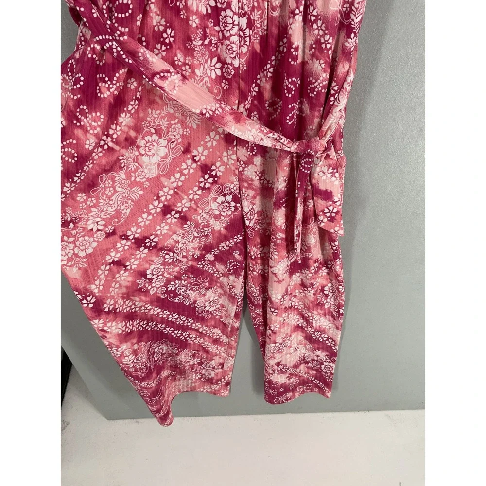 Justice Girls Jumpsuit Pink Floral Ruffle Belted Pockets XL 16/18